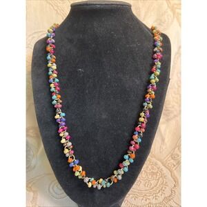 Multicolor Beaded Gold Tone Necklace Boho Chic About 32 Inches